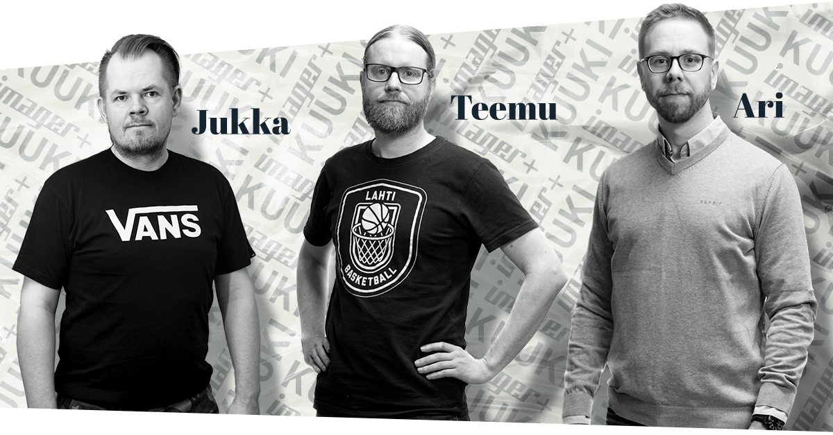 Uudet kuukilaiset Jukka Leppänen, Teemu Peltomaa, Ari Sassi.