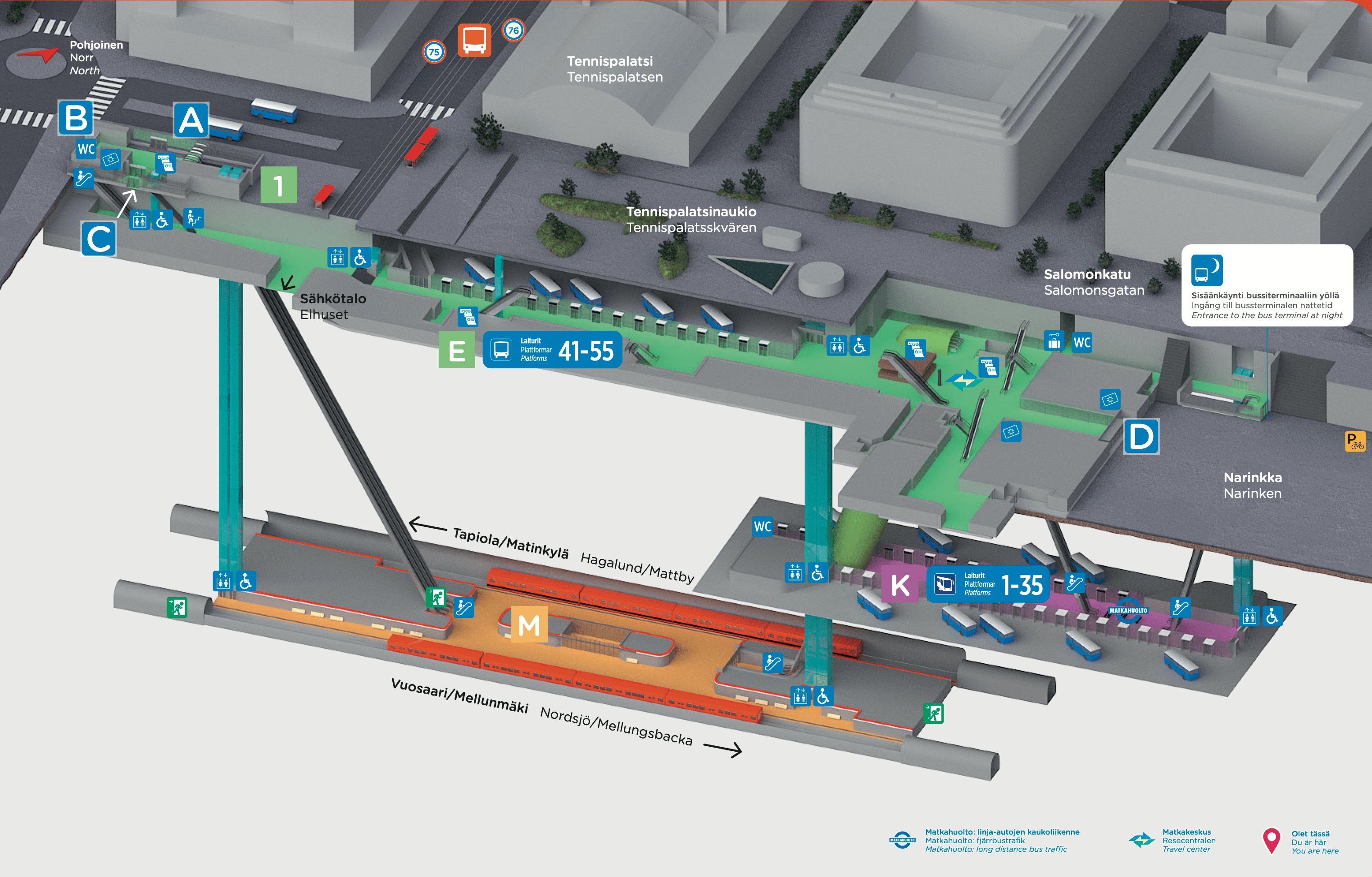 Kampin metroaseman opaskartta.